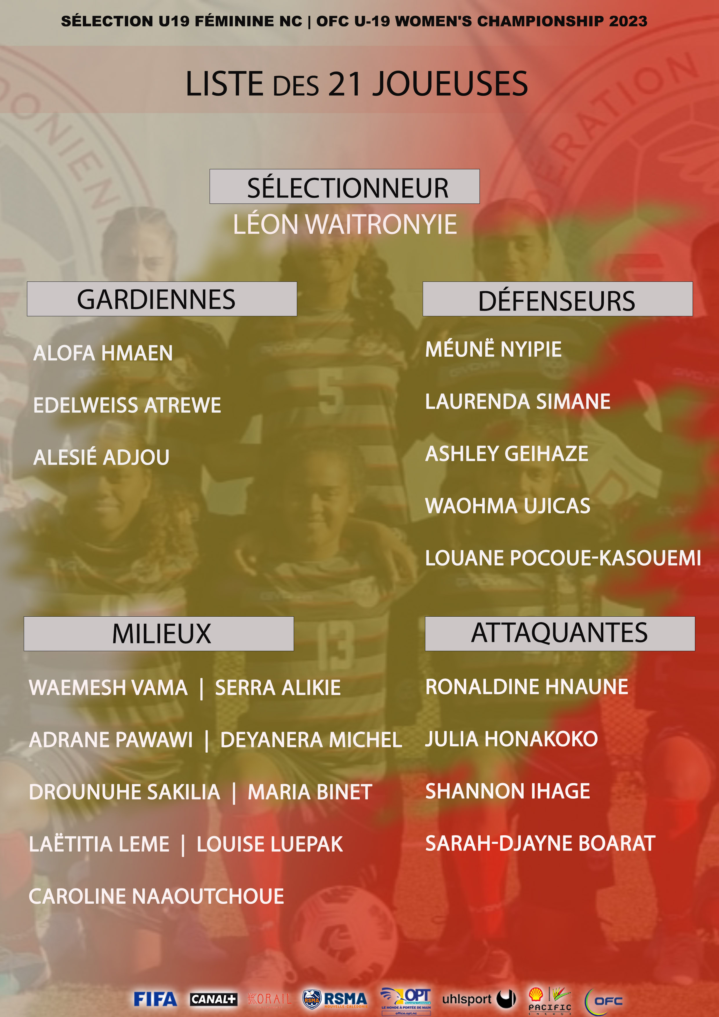 La liste des 21 joueuses calédoniennes | OFC U-19 WOMEN'S CHAMPIONSHIP 2023