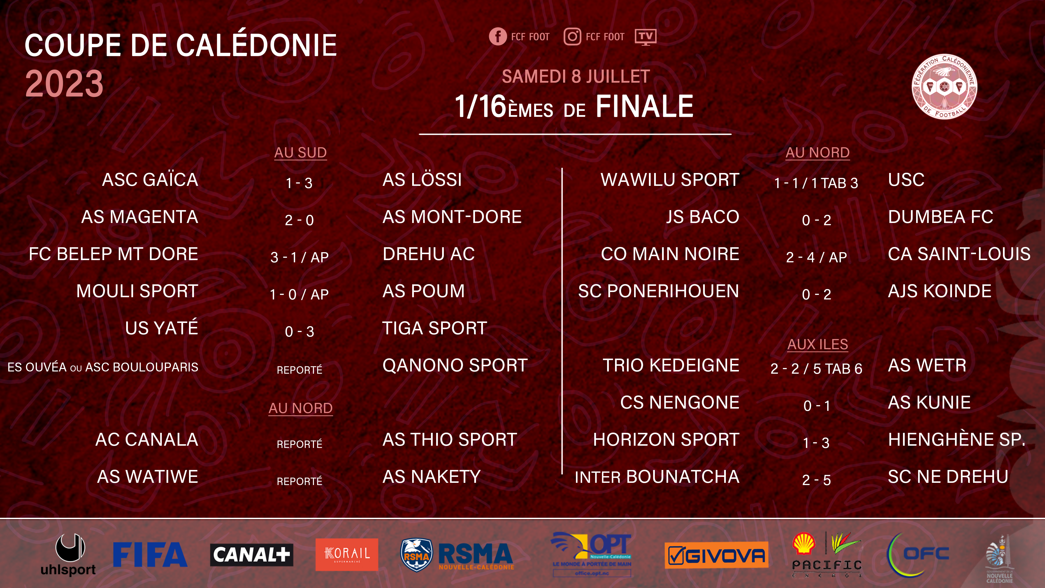 Les résultats des 1/16èmes | COUPE de CALEDONIE 