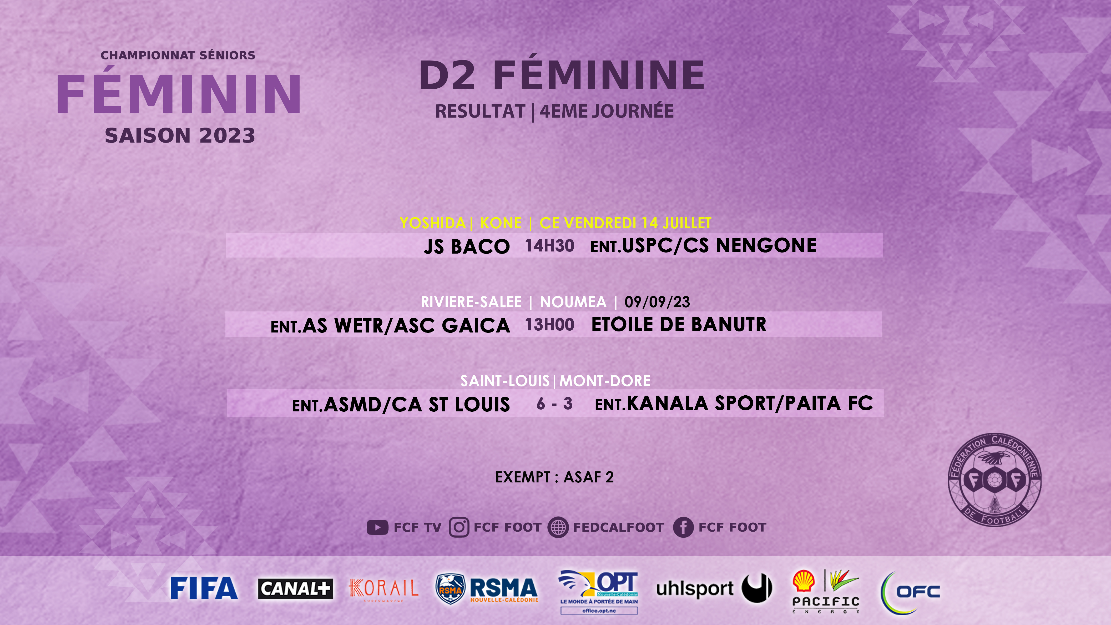 Programme FCF du week-end | SUPER LIGUE FUTSAL (J14) + SUPER LIGUE (J15 / TV) + D2 Féminine + COUPE U18 (Tour 5)