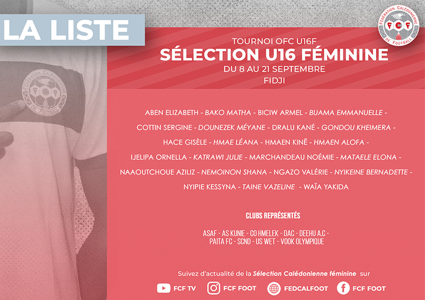 Les U16 filles bientôt en piste + LISTE DES 23 JOUEUSES | Tournoi U16 OFC = 8 - 21 septembre aux FIDJI