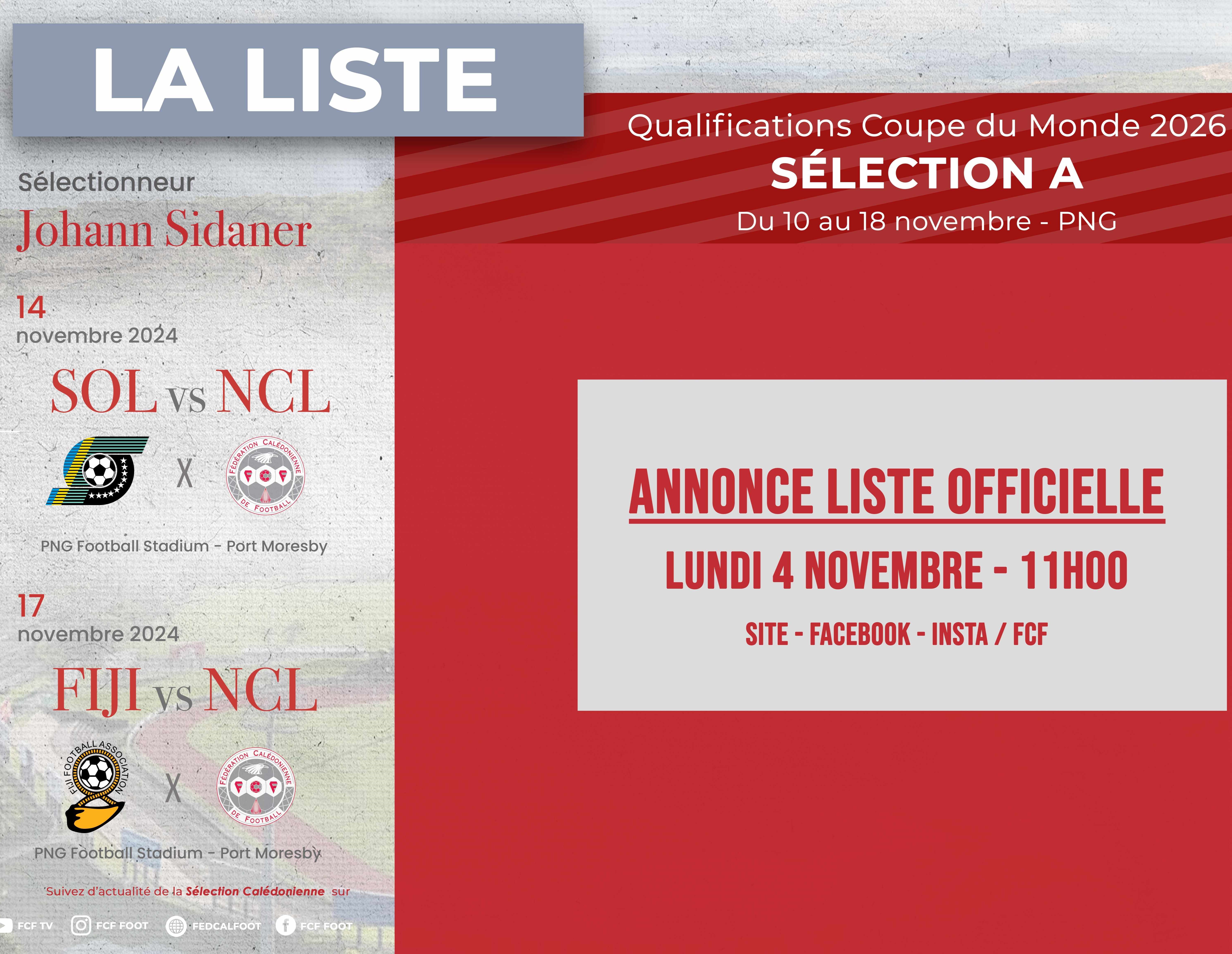 Annonce de la LISTE OFFICIELLE = ce LUNDI 4 NOVEMBRE (11H00) | Sélection A